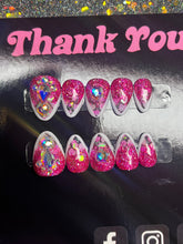 Glamour Hearts PREMADE size SMALL press on gel nails. READY TO SHIP