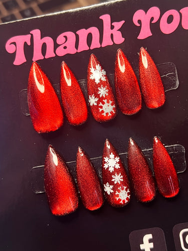 Red Chrome Snowflakes press on nails CUSTOM SIZES Choose your size