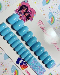 full set of light blue short coffin press on nails